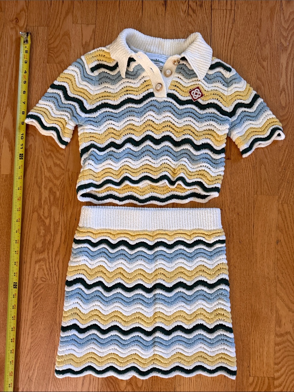 Casablanca Women's Yellow & Blue Crochet Polo Top by Casablanca